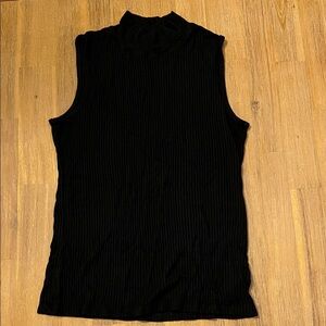 Sleeveless Black Ribbed Mock Neck Top